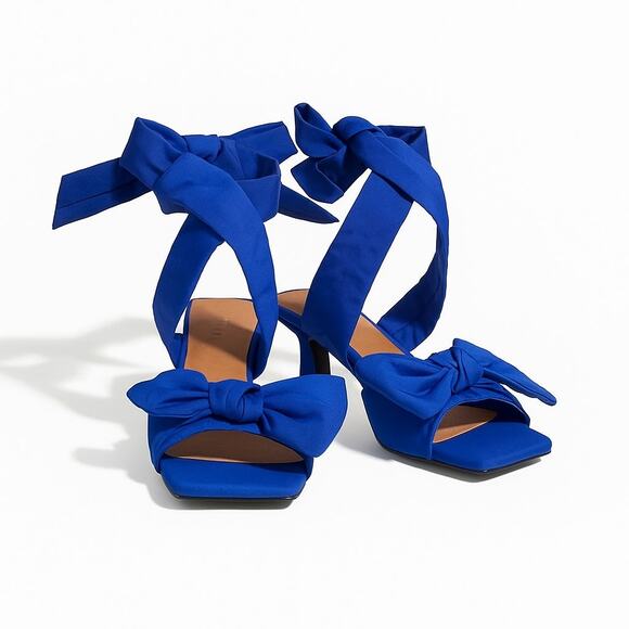 GANNI Royal Blue Bow Detailed Faille Sandals Ankle Wrap 39 - Picture 1 of 9